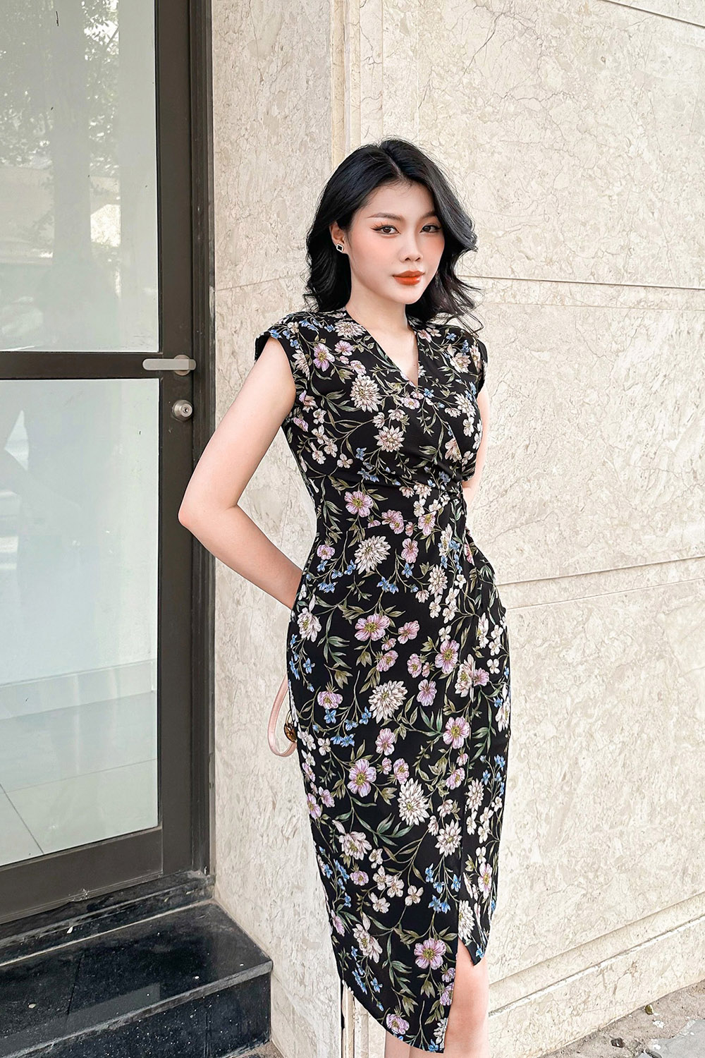 Đầm quấn wrap dress họa tiết hoa cổ tim