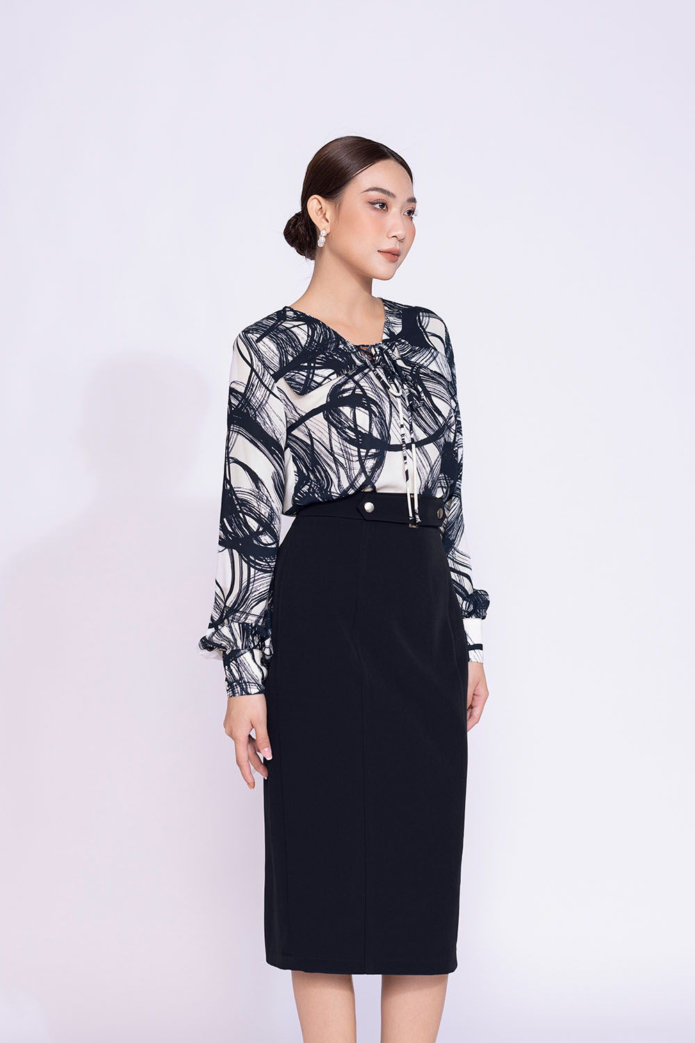 Áo kiểu sơ mi nữ công sở họa tiết