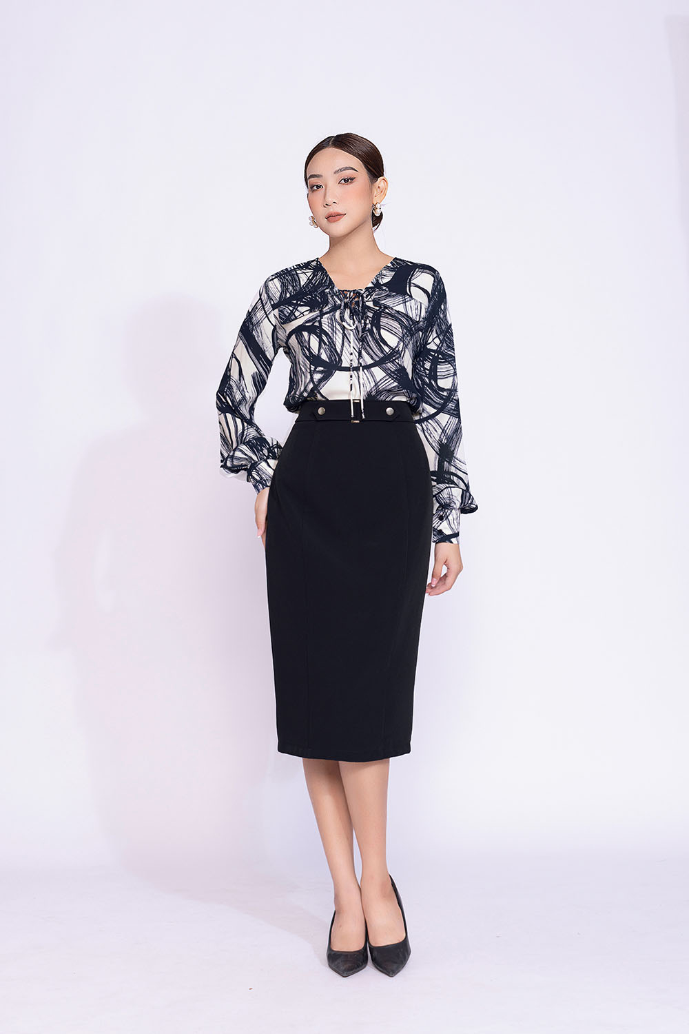 Áo kiểu sơ mi nữ công sở họa tiết