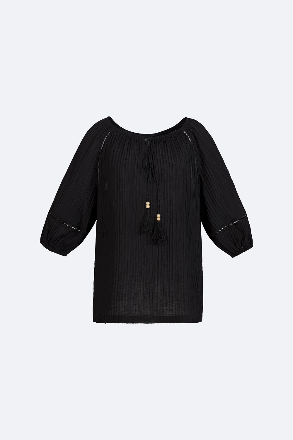 Áo kiểu nữ màu đen cổ phối nơ