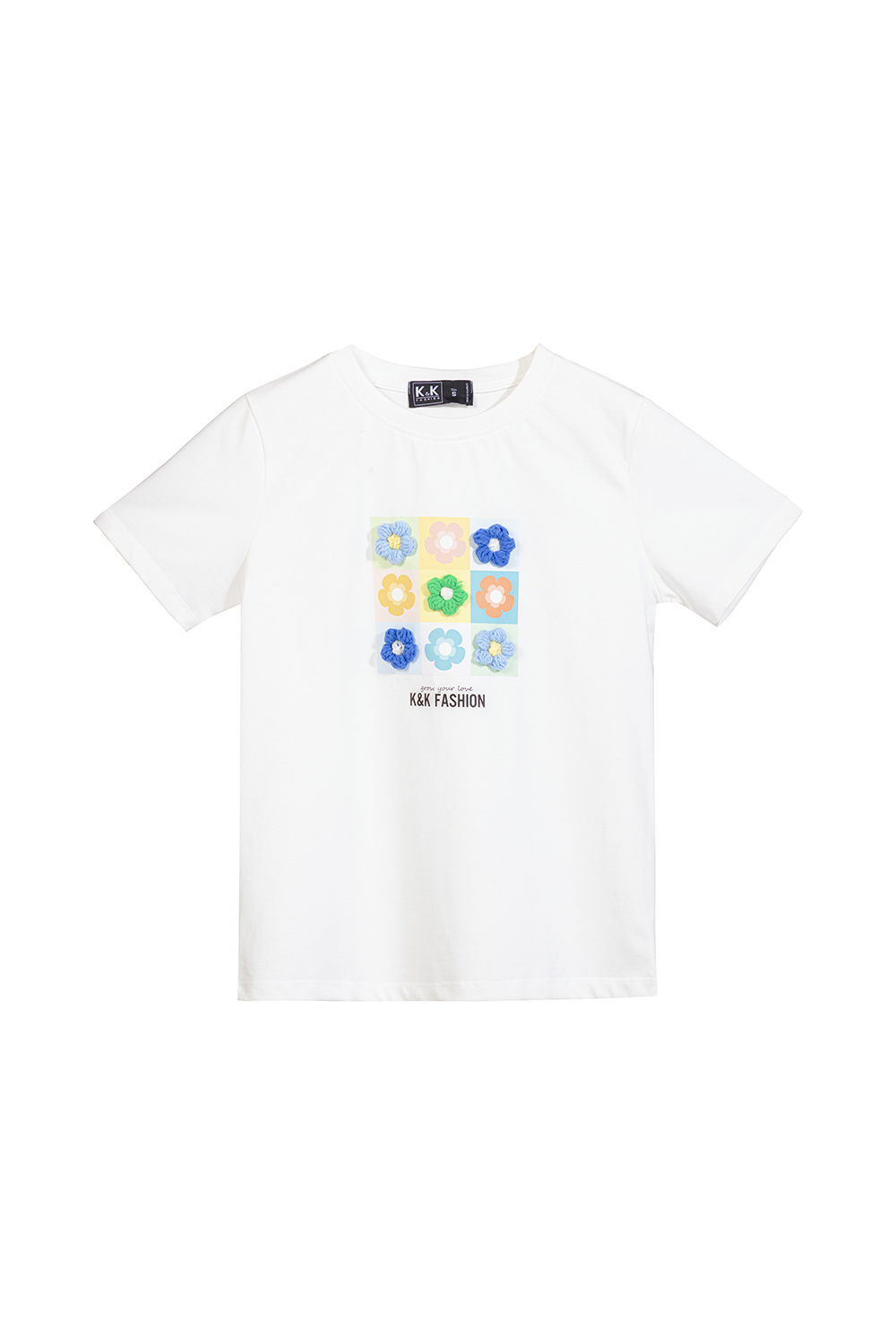 Áo thun cotton nữ màu trắng đính hoa nổi