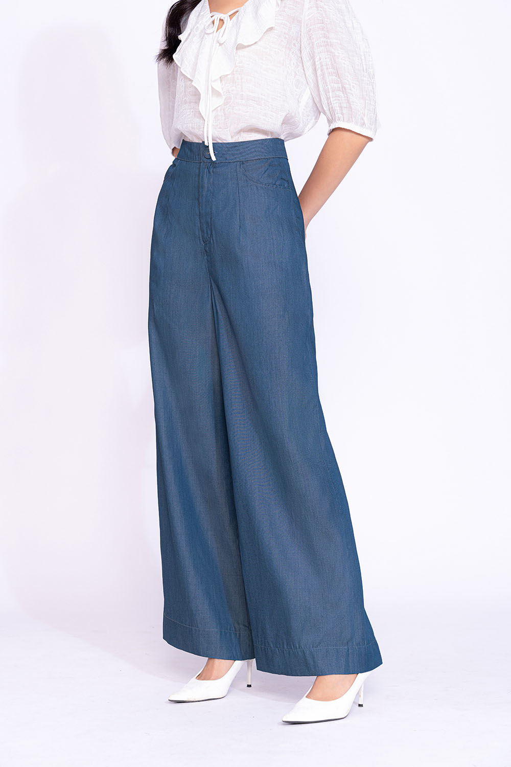 Quần công sở ống suông denim