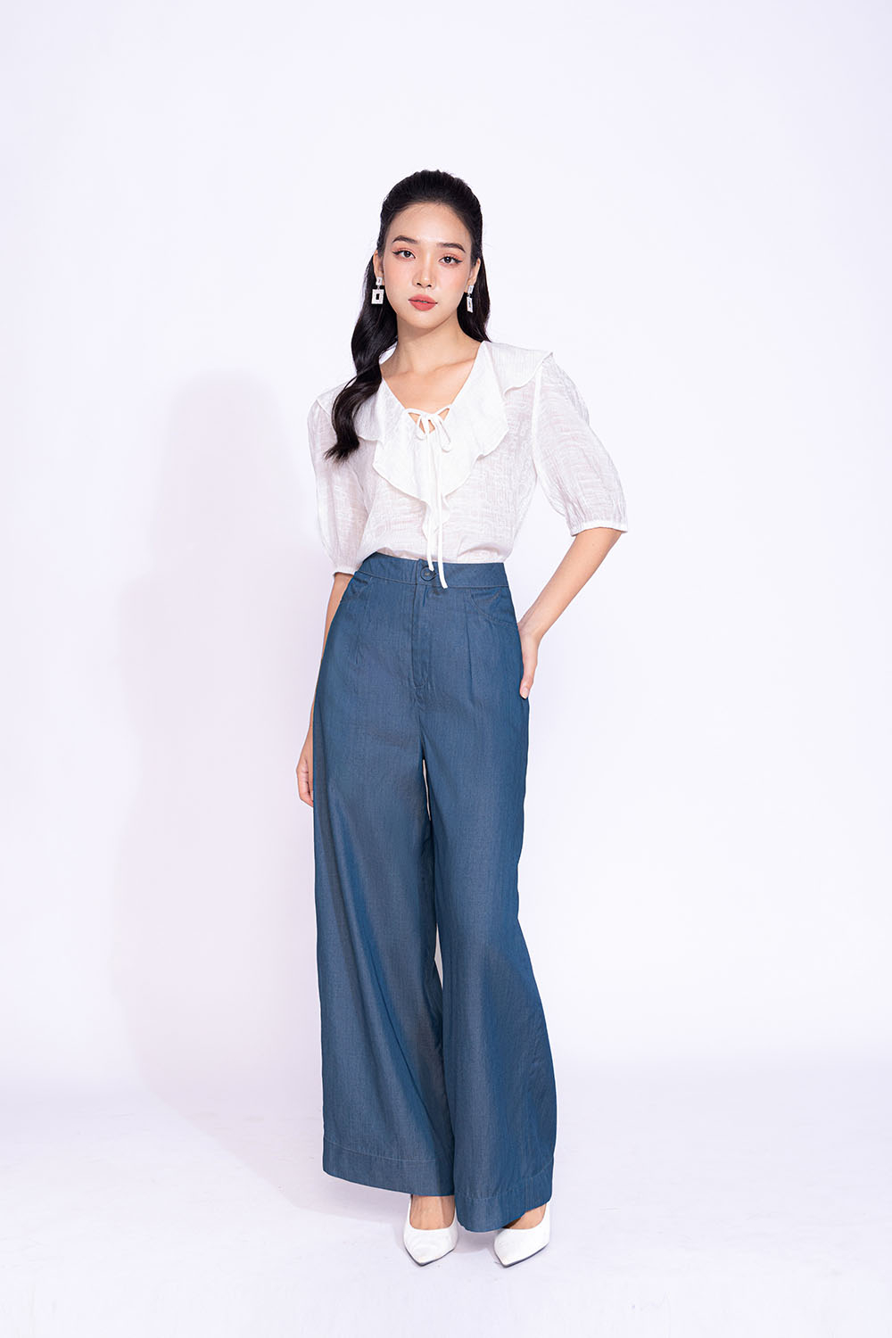 Quần công sở ống suông denim