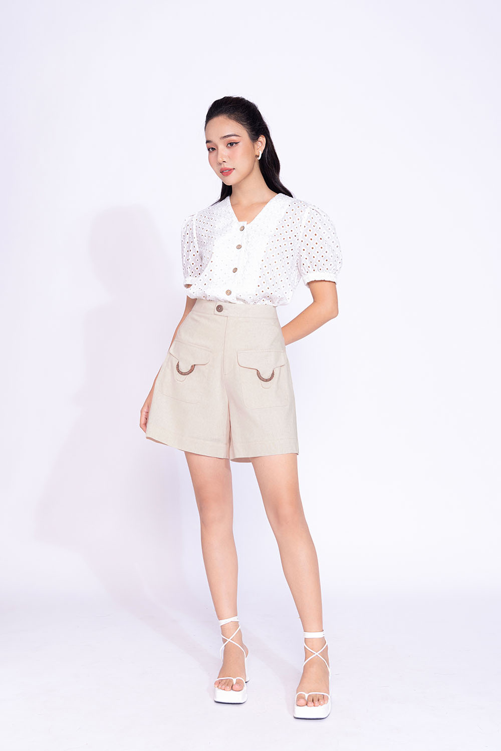 Quần short linen bột phối 2 túi