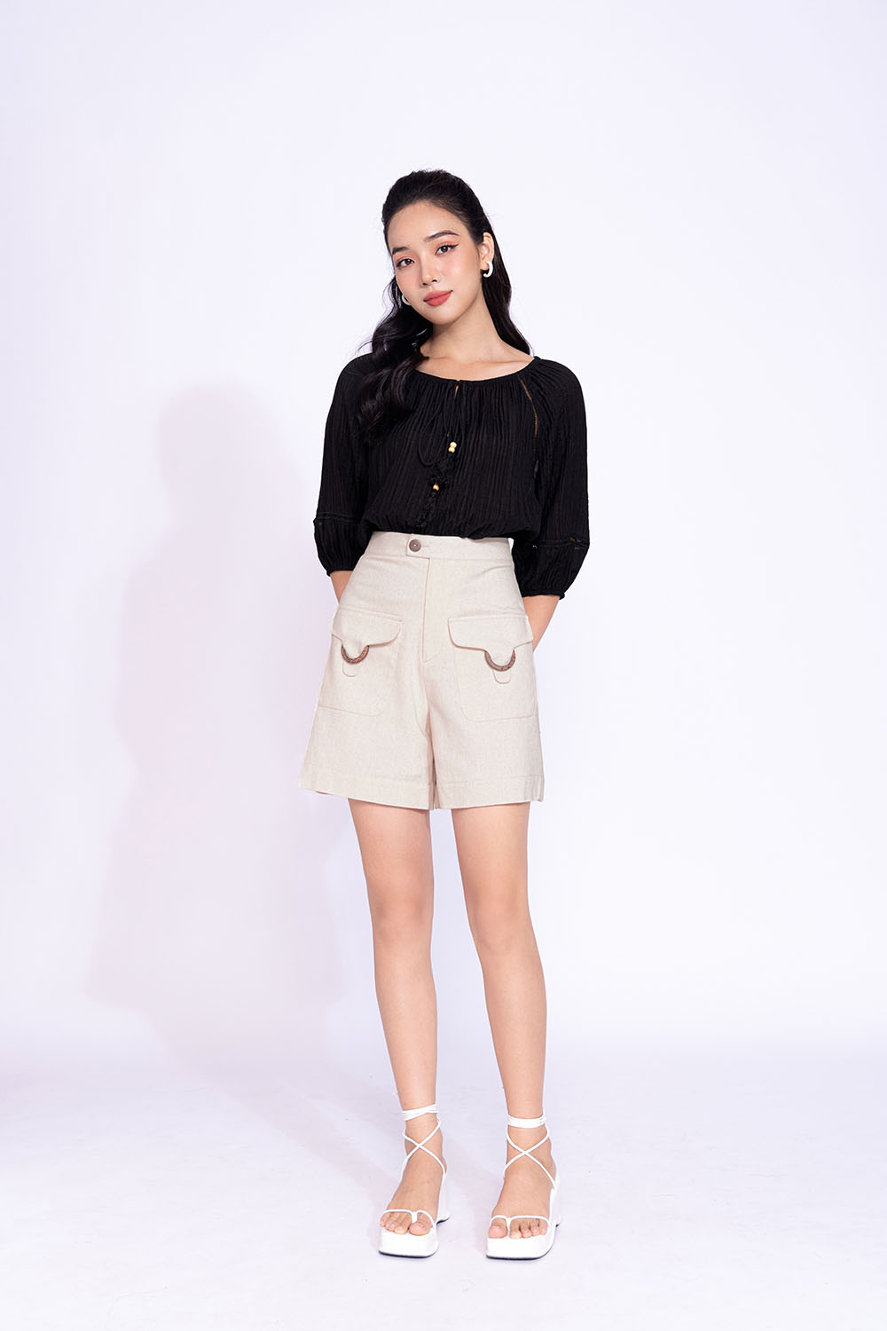 Quần short linen bột phối 2 túi
