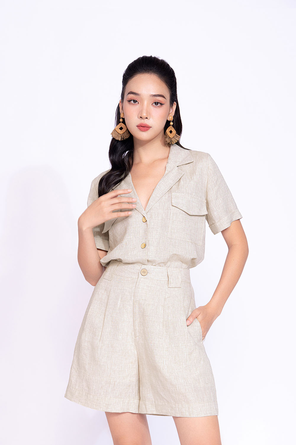 Quần short nữ vải linen hai túi