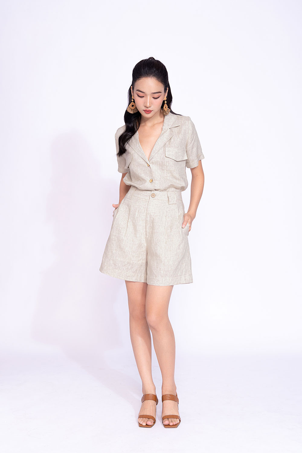 ĐẦM LINEN HỒNG DÁNG SƠ MI - CỎ MAY