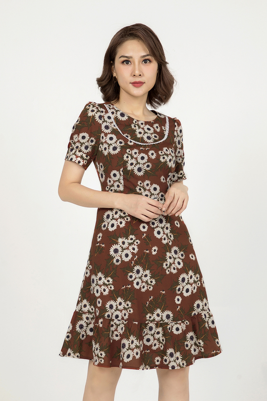 Đầm hoa đuôi cá phối ren KK90-08