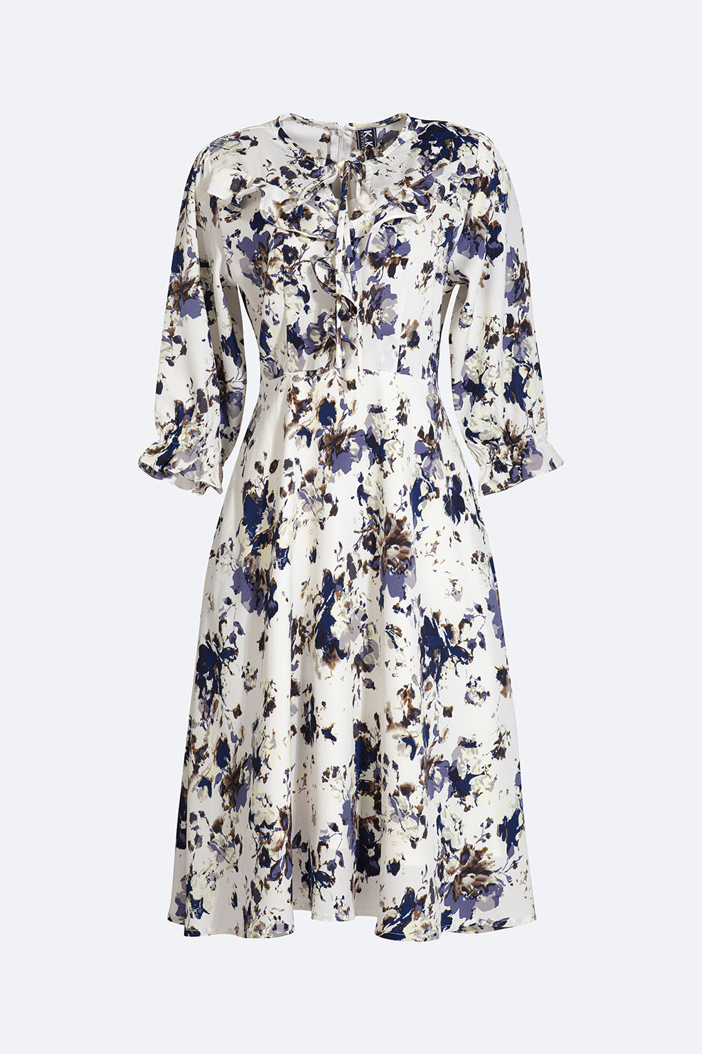 Đầm xòe hoa phối nơ viền bèo