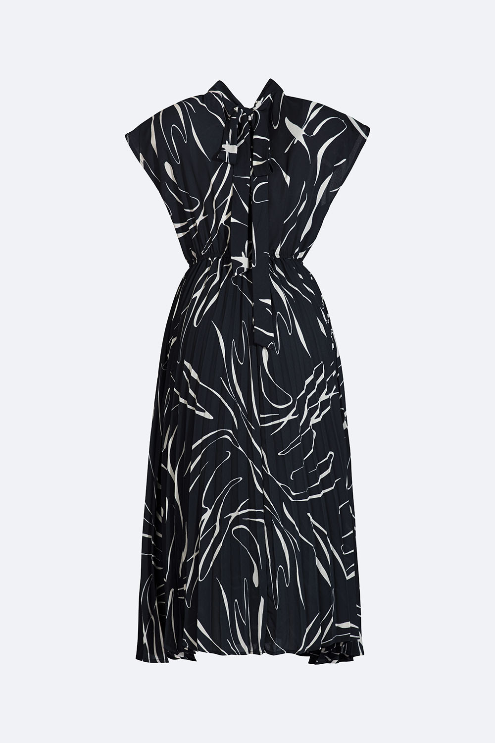 Đầm midi xếp ly tay hến phối nơ