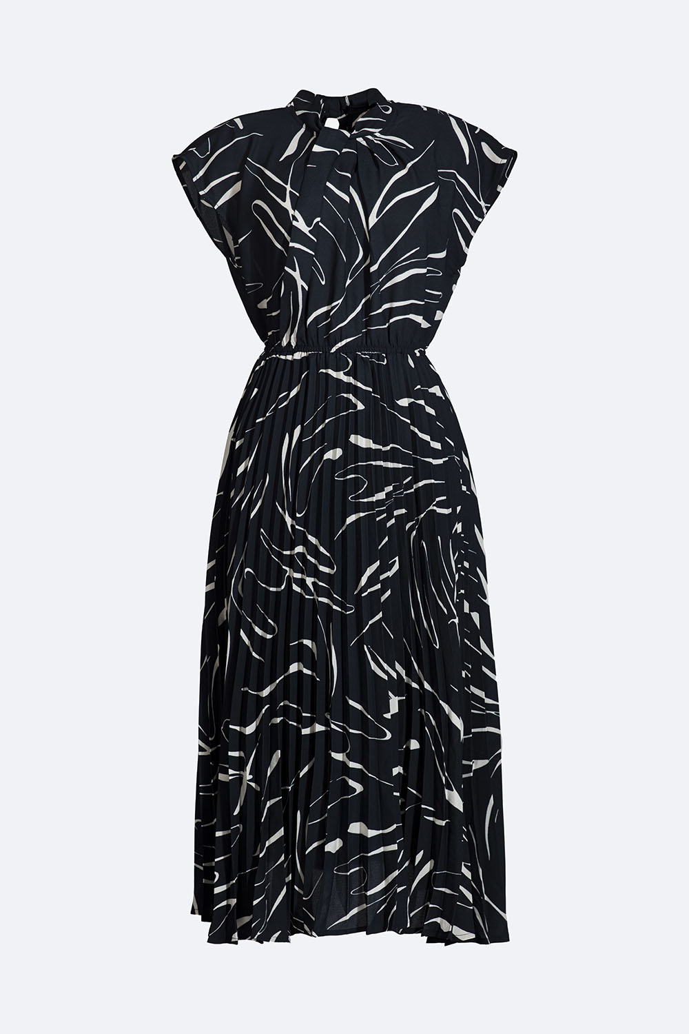 Đầm midi xếp ly tay hến phối nơ