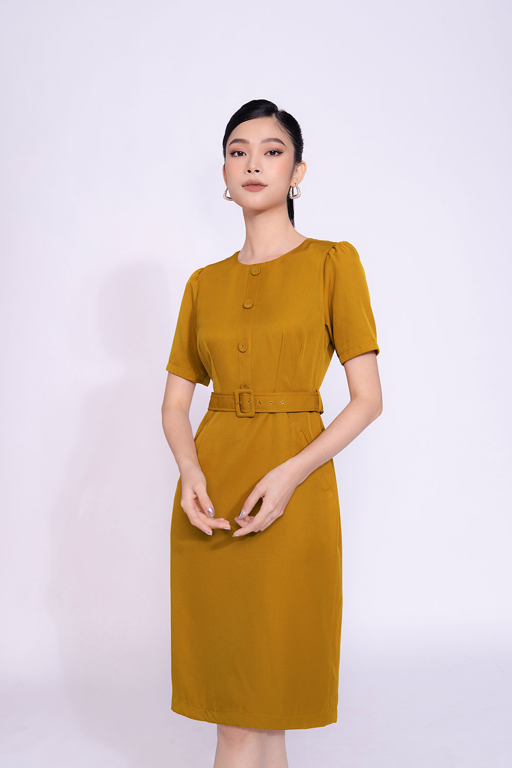 Đầm ôm công sở nữ phối đai eo hợp mệnh kim KK119-17