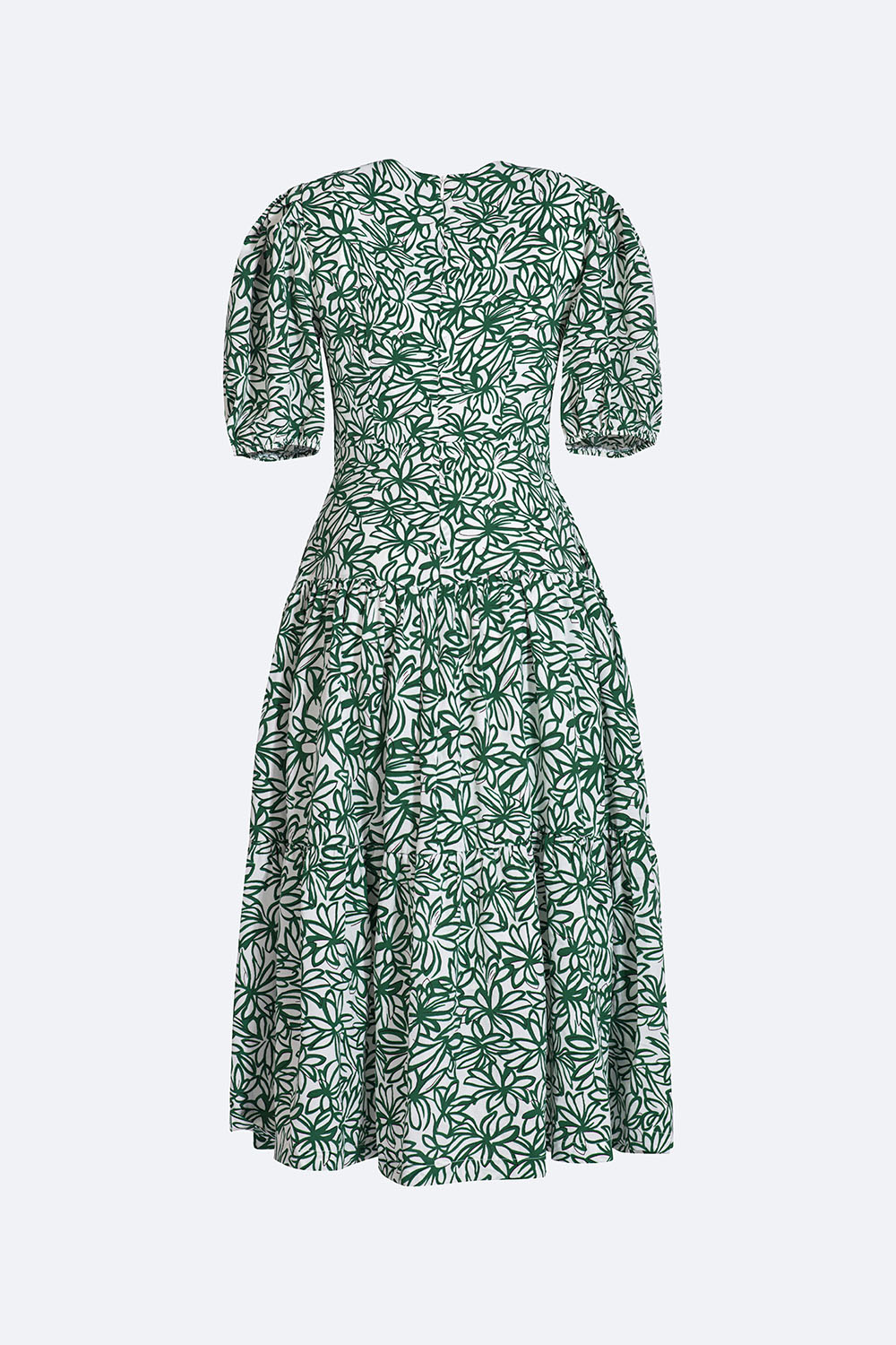 Đầm xòe hạ eo họa tiết hoa cổ V