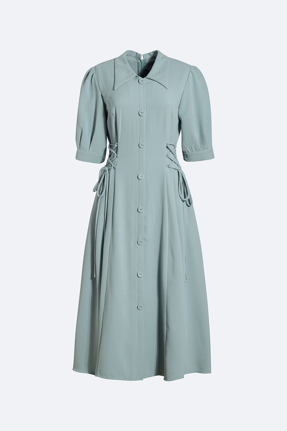 Đầm sơ mi dáng xòe phối nơ eo