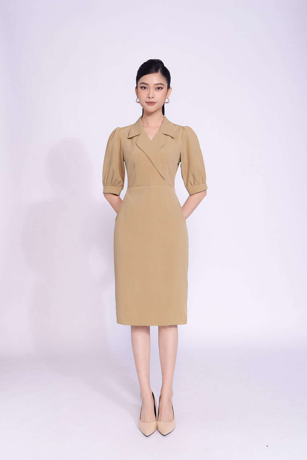 Đầm ôm body công sở cổ đan tông