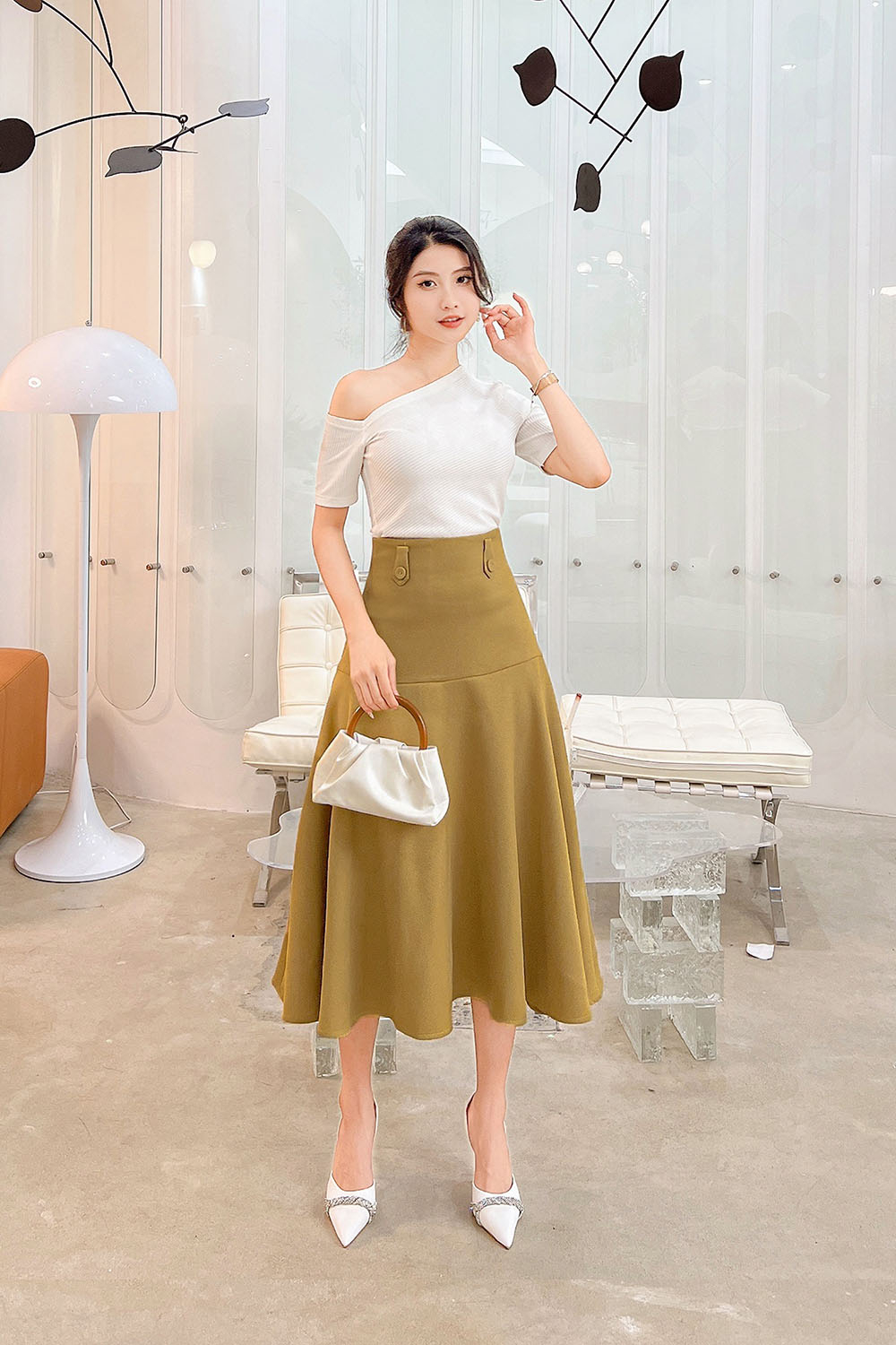 Chân váy công chúa màu kem 3  Shopee Việt Nam