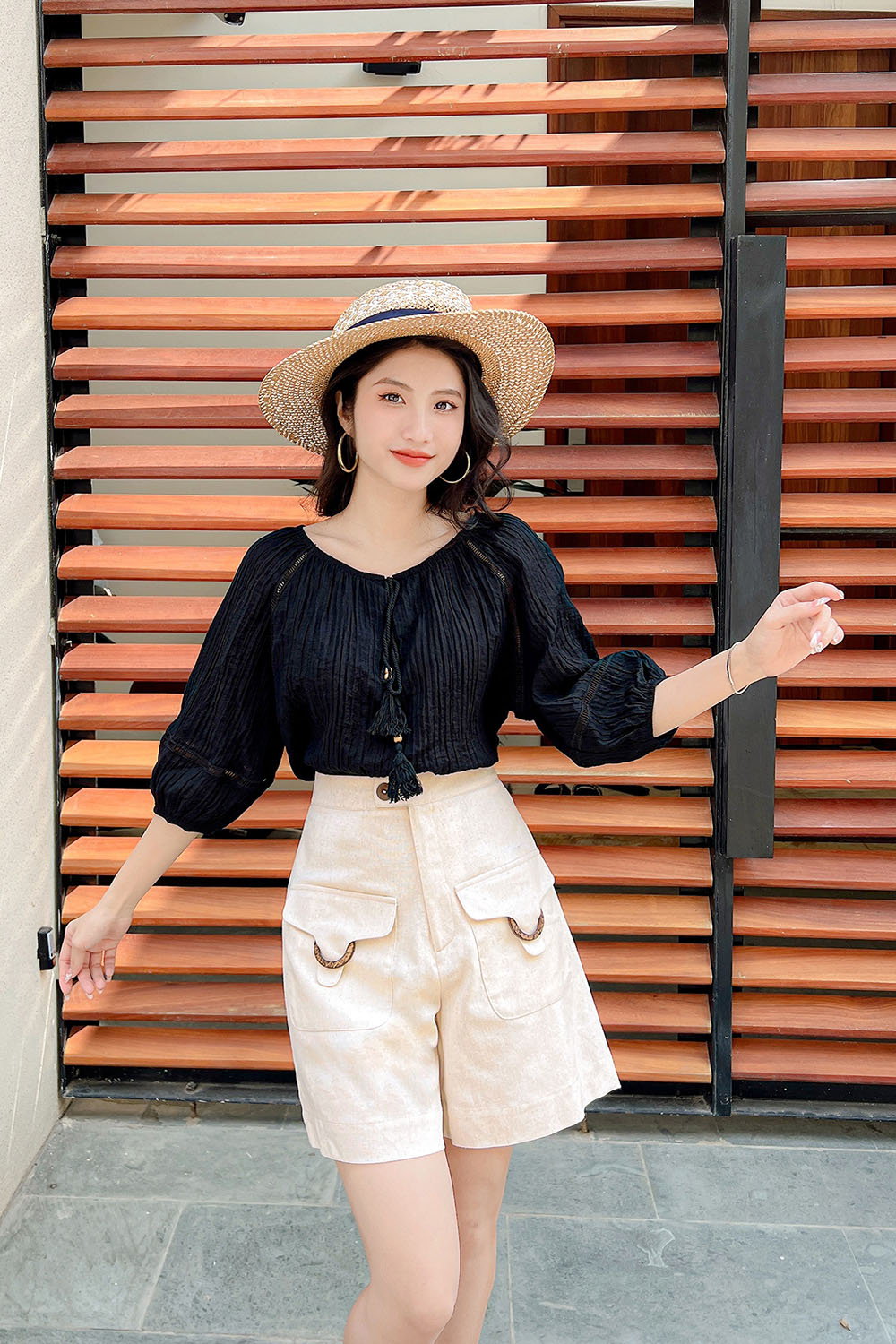 Quần short linen bột phối 2 túi