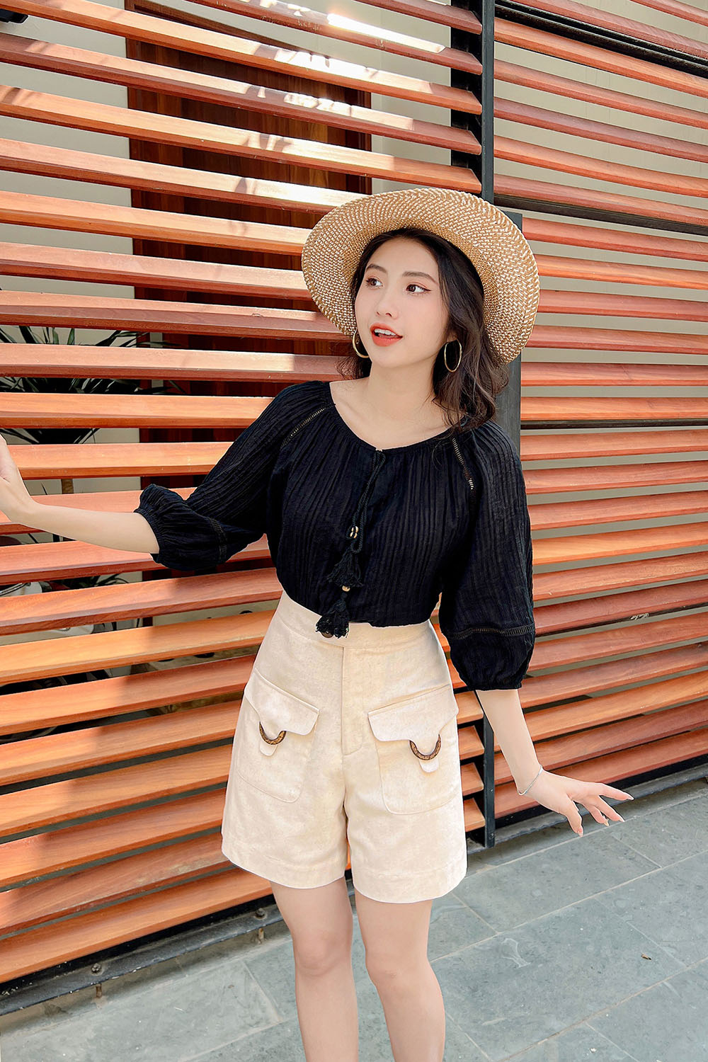 Quần short linen bột phối 2 túi