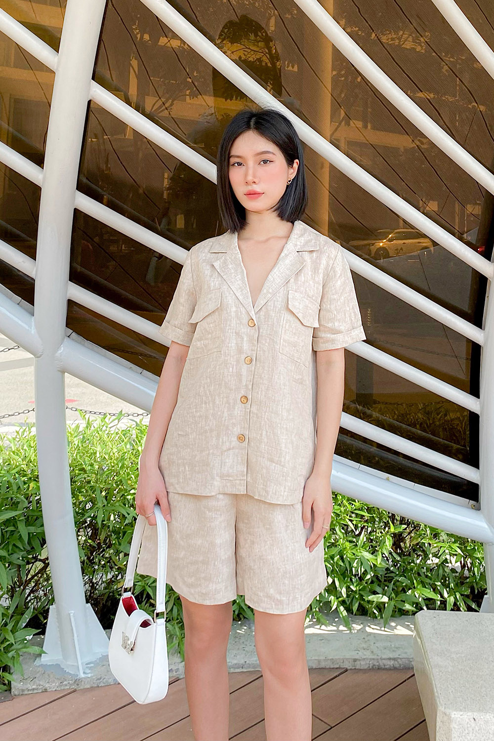 Áo kiểu nữ cổ đan tông tay ngắn