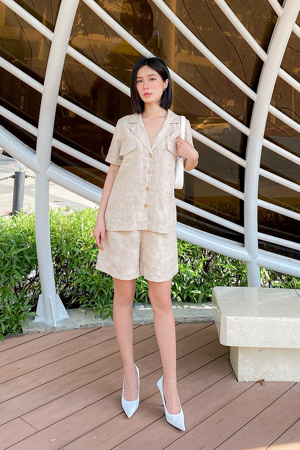 Áo kiểu nữ cổ đan tông tay ngắn