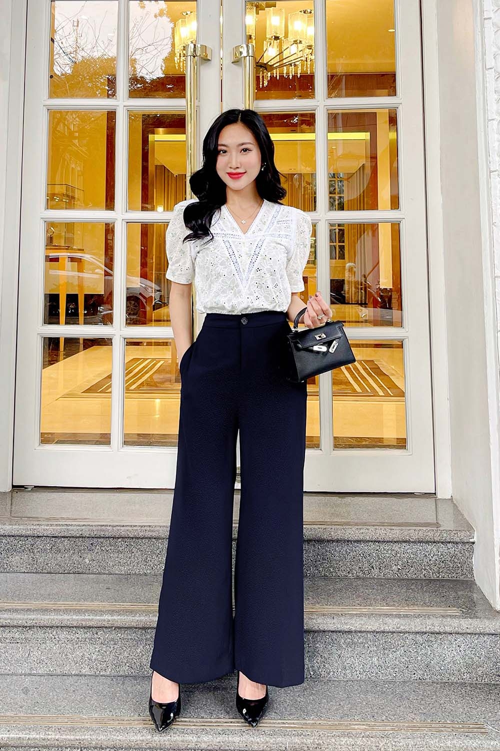 Quần ống suông màu xanh đen công sở