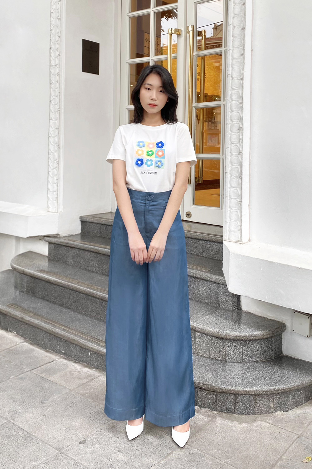 Quần công sở ống suông denim