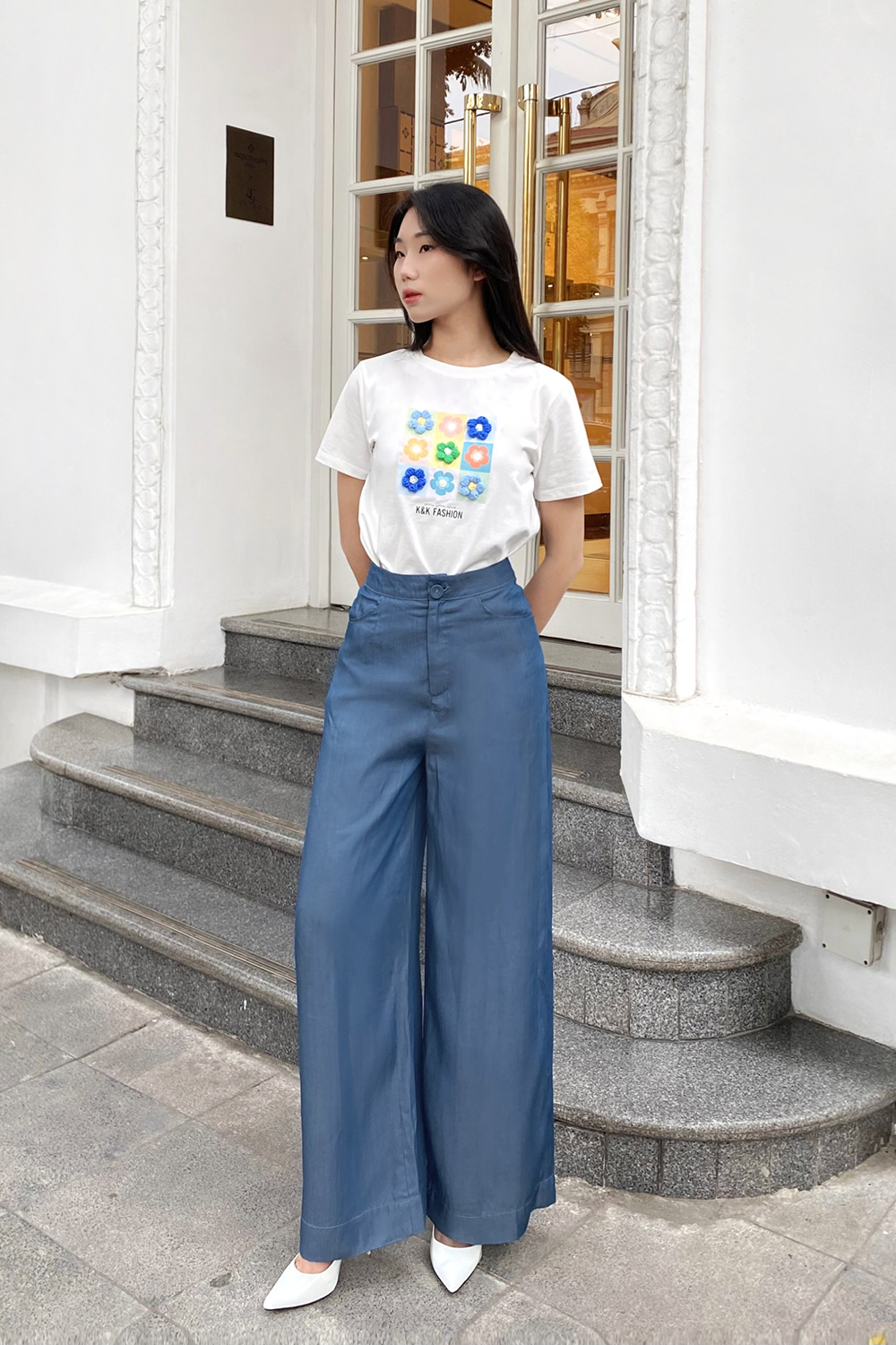 Quần công sở ống suông denim