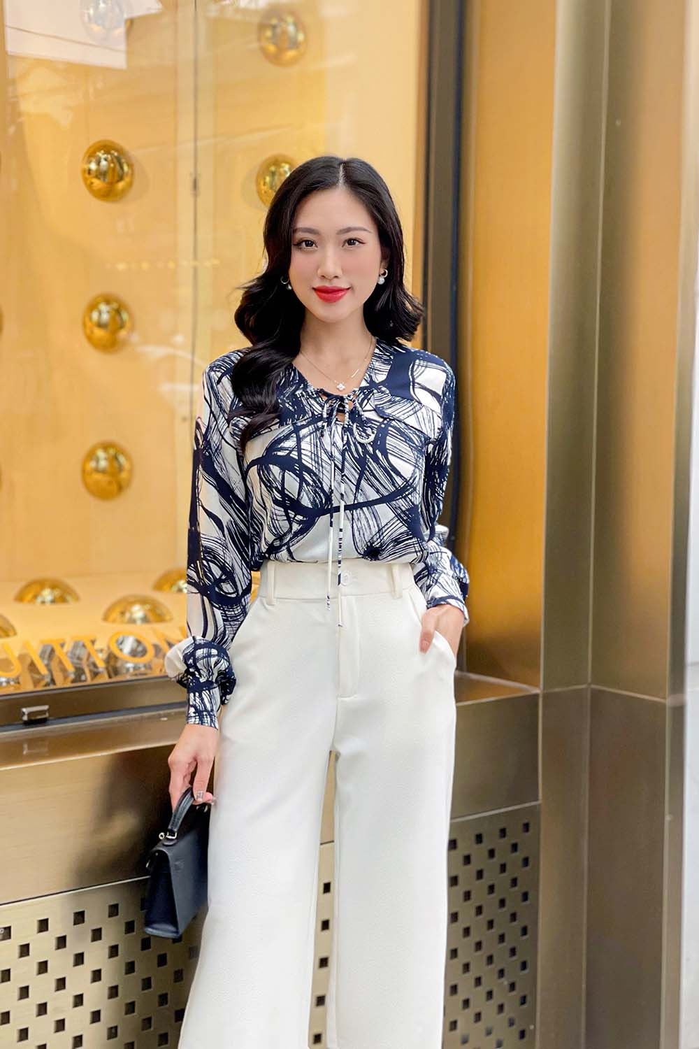 Áo kiểu sơ mi nữ công sở họa tiết