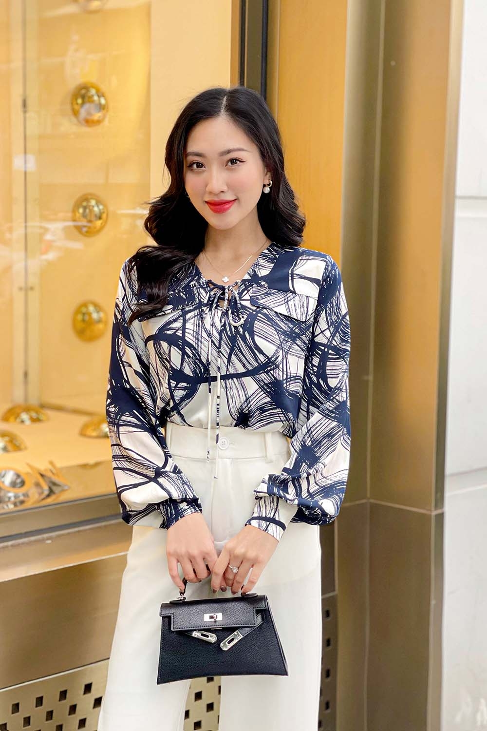 Áo kiểu sơ mi nữ công sở họa tiết