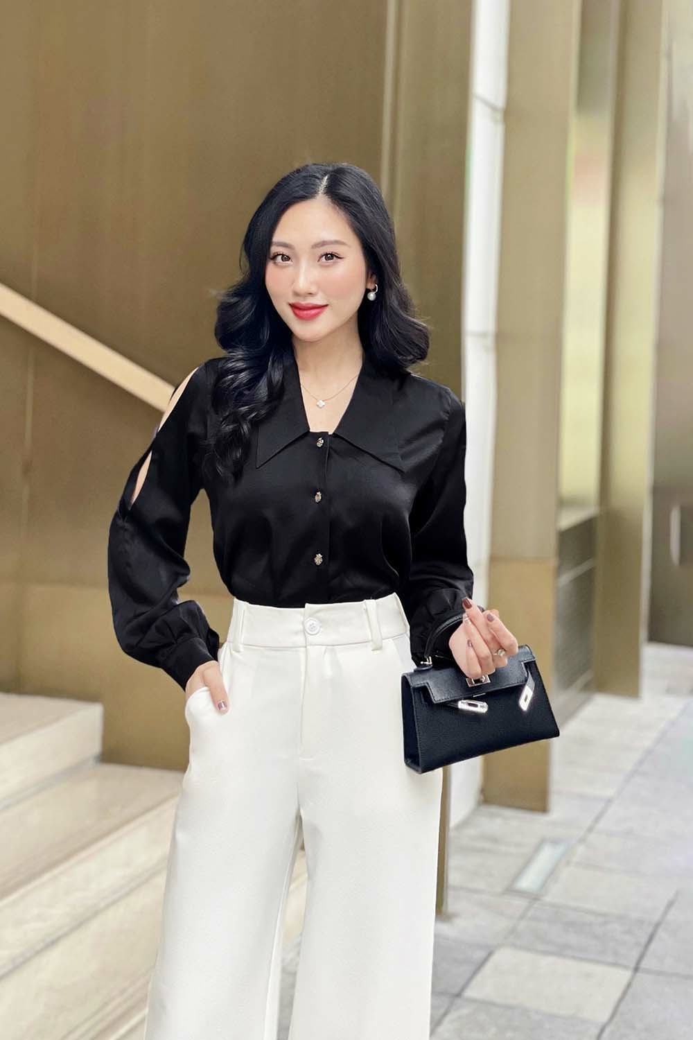 Áo sơ mi nữ màu đen công sở tay dài ASM11-32