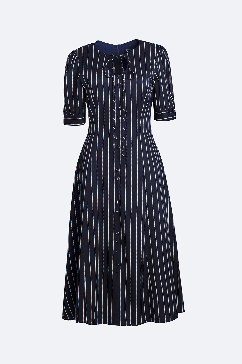 Đầm chữ A kẻ sọc công sở cổ thắt nơ