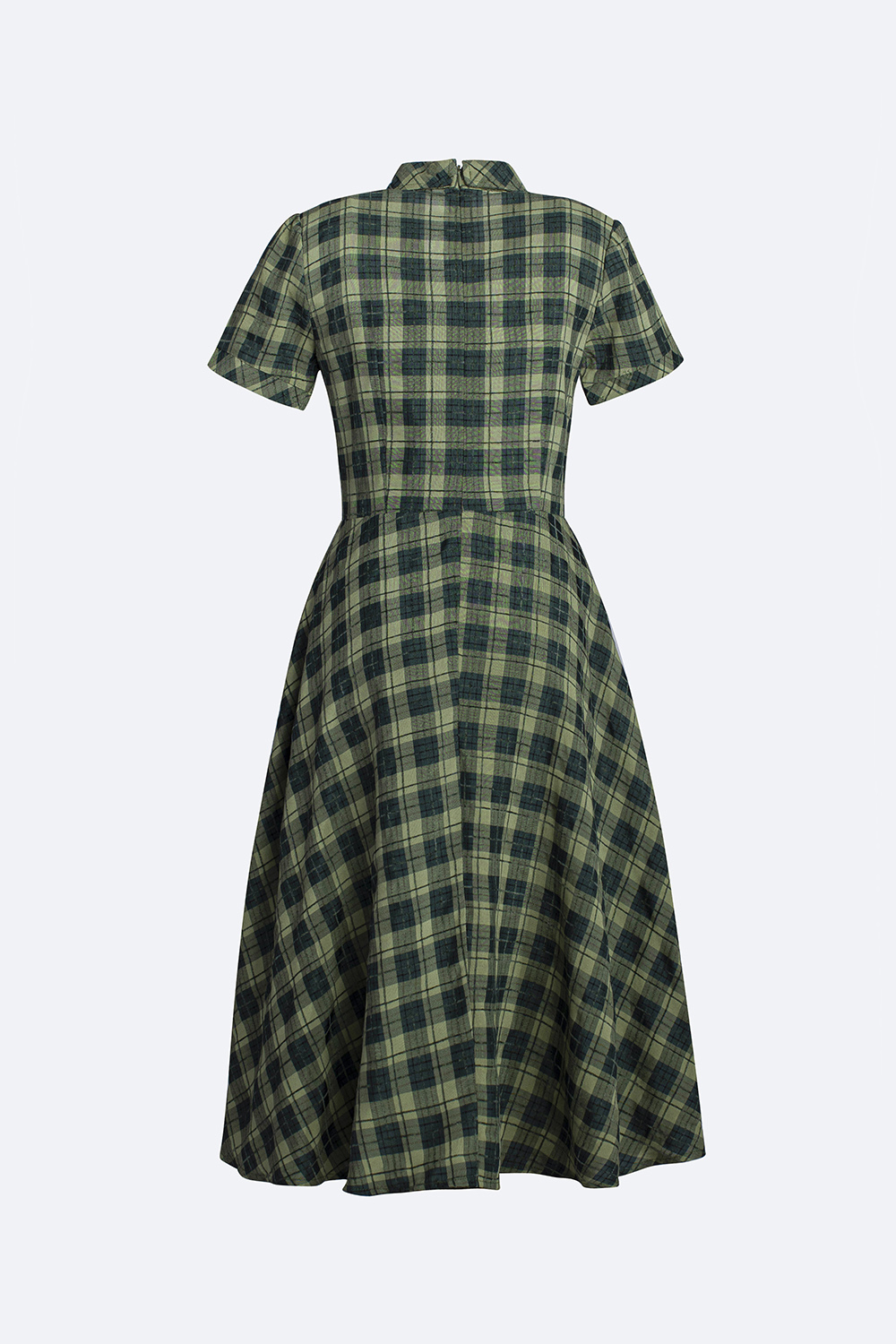 Đầm xòe cổ sơ mi họa tiết caro