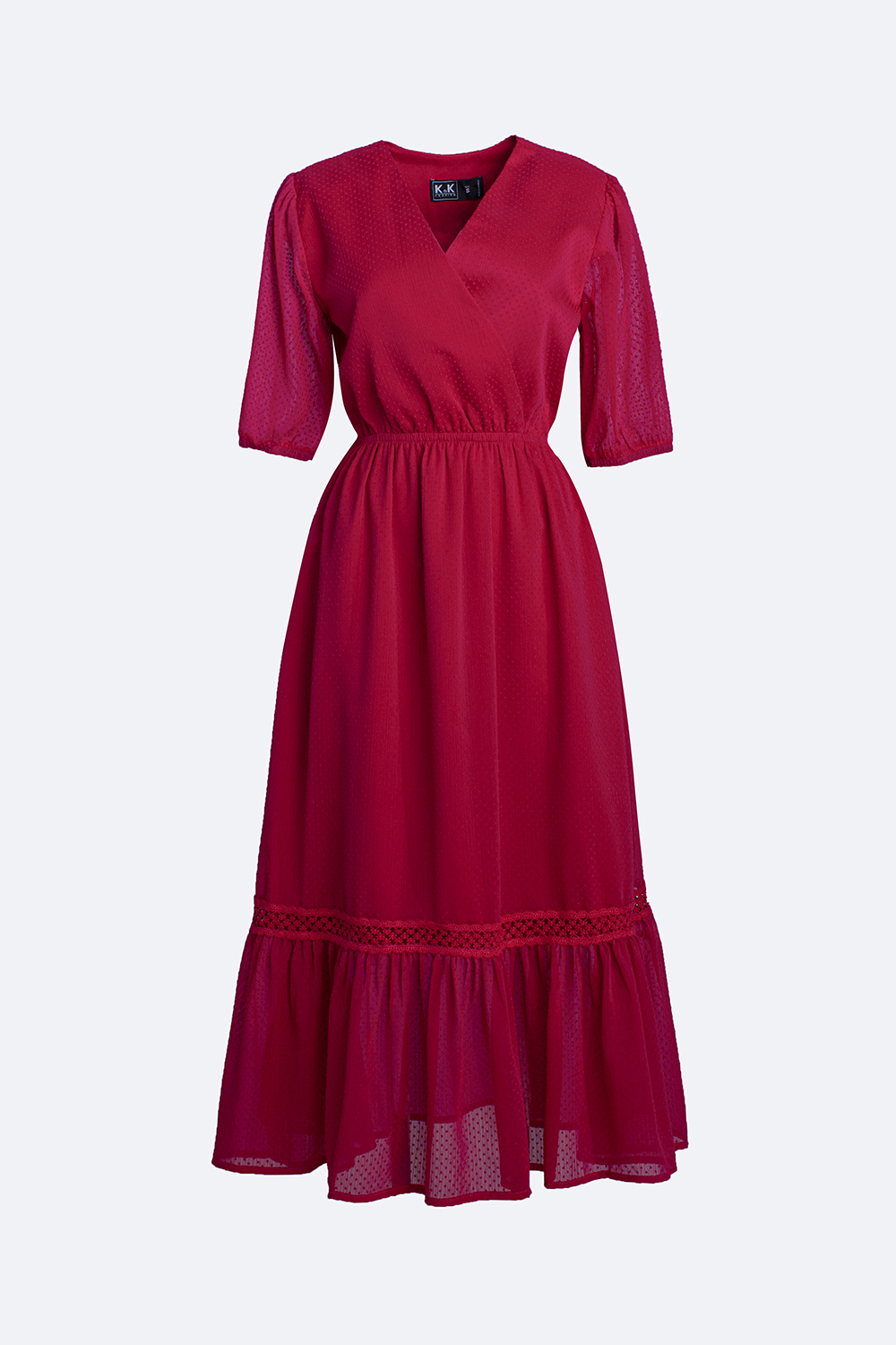 Đầm midi dáng dài qua gối cổ V đắp chéo