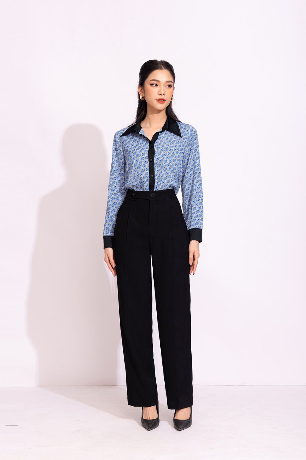 Quần đen công sở dáng suông lưng cao