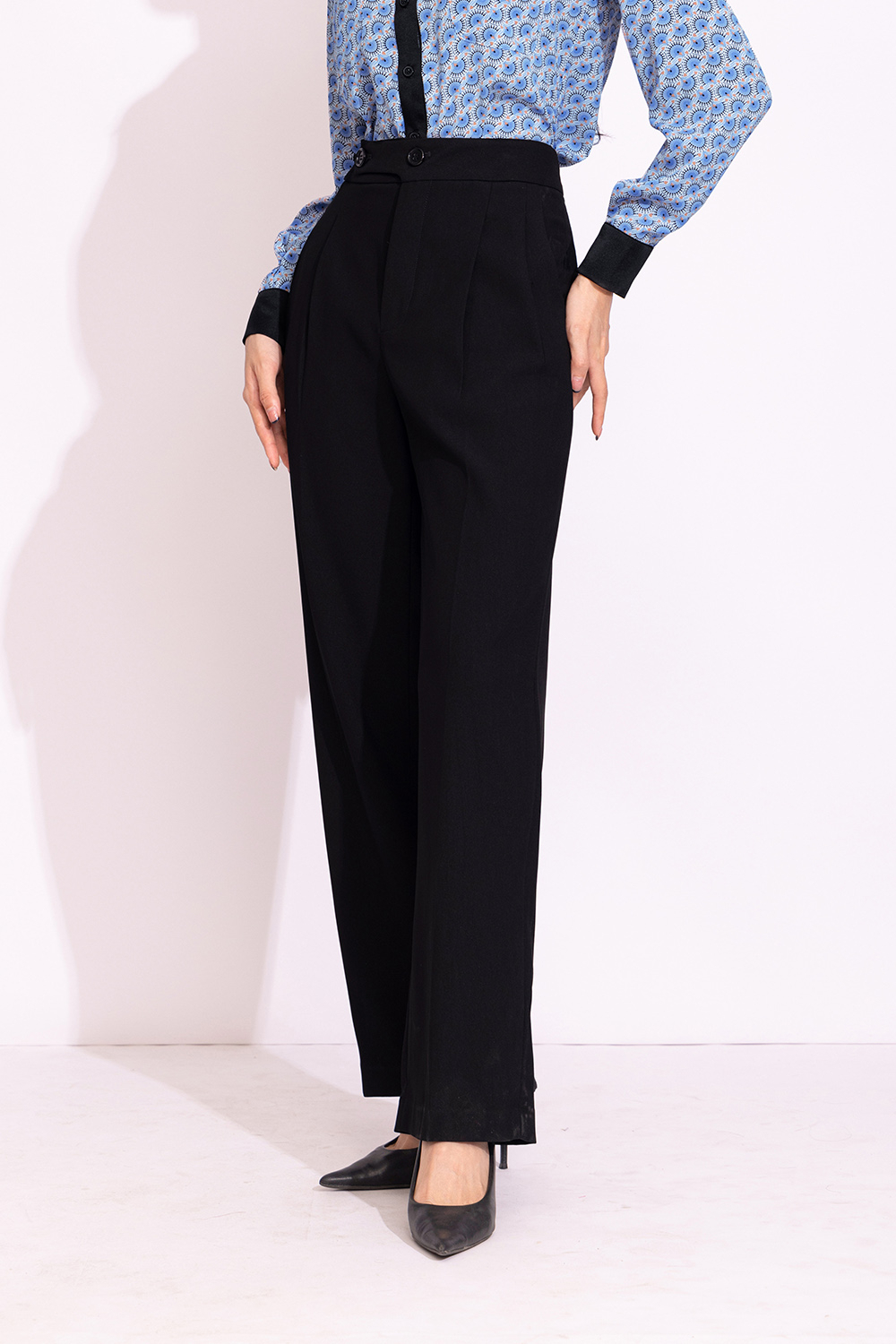 Quần đen công sở dáng suông lưng cao