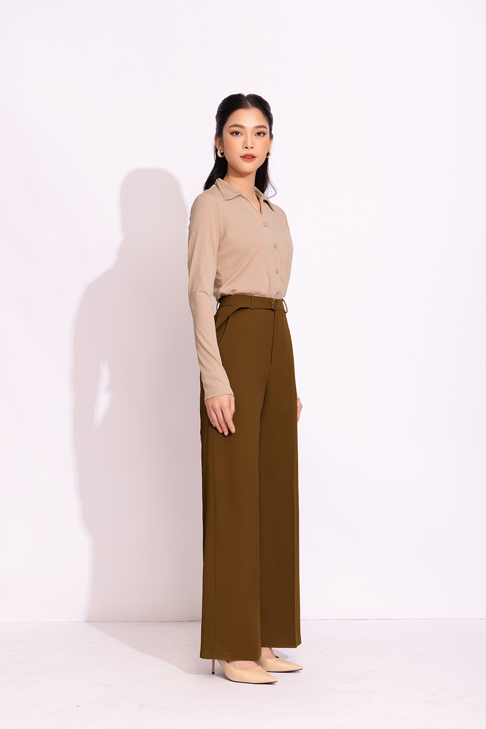 Quần ống suông công sở nữ màu nâu