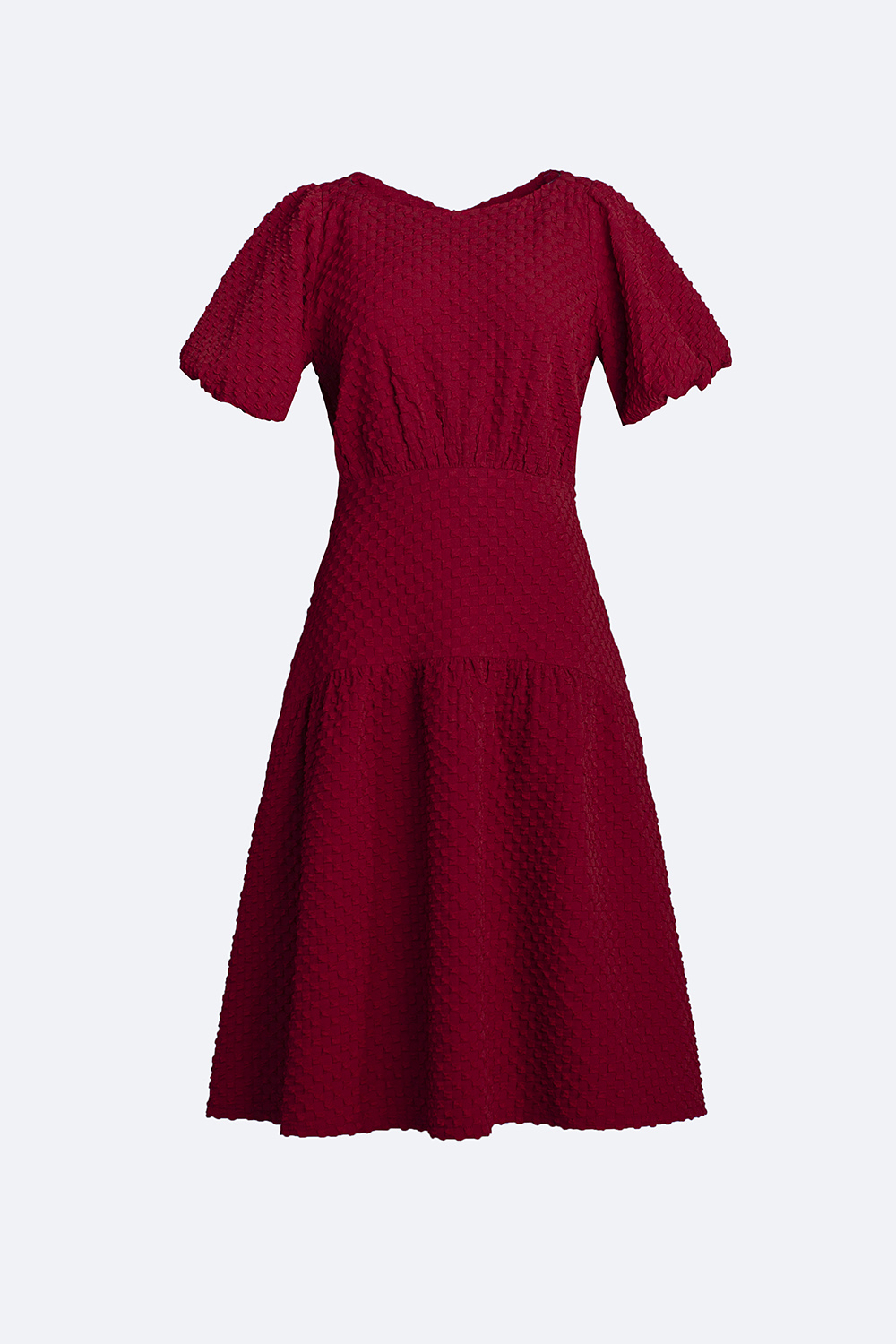 Đầm đỏ dáng xòe nhấn eo tay bí