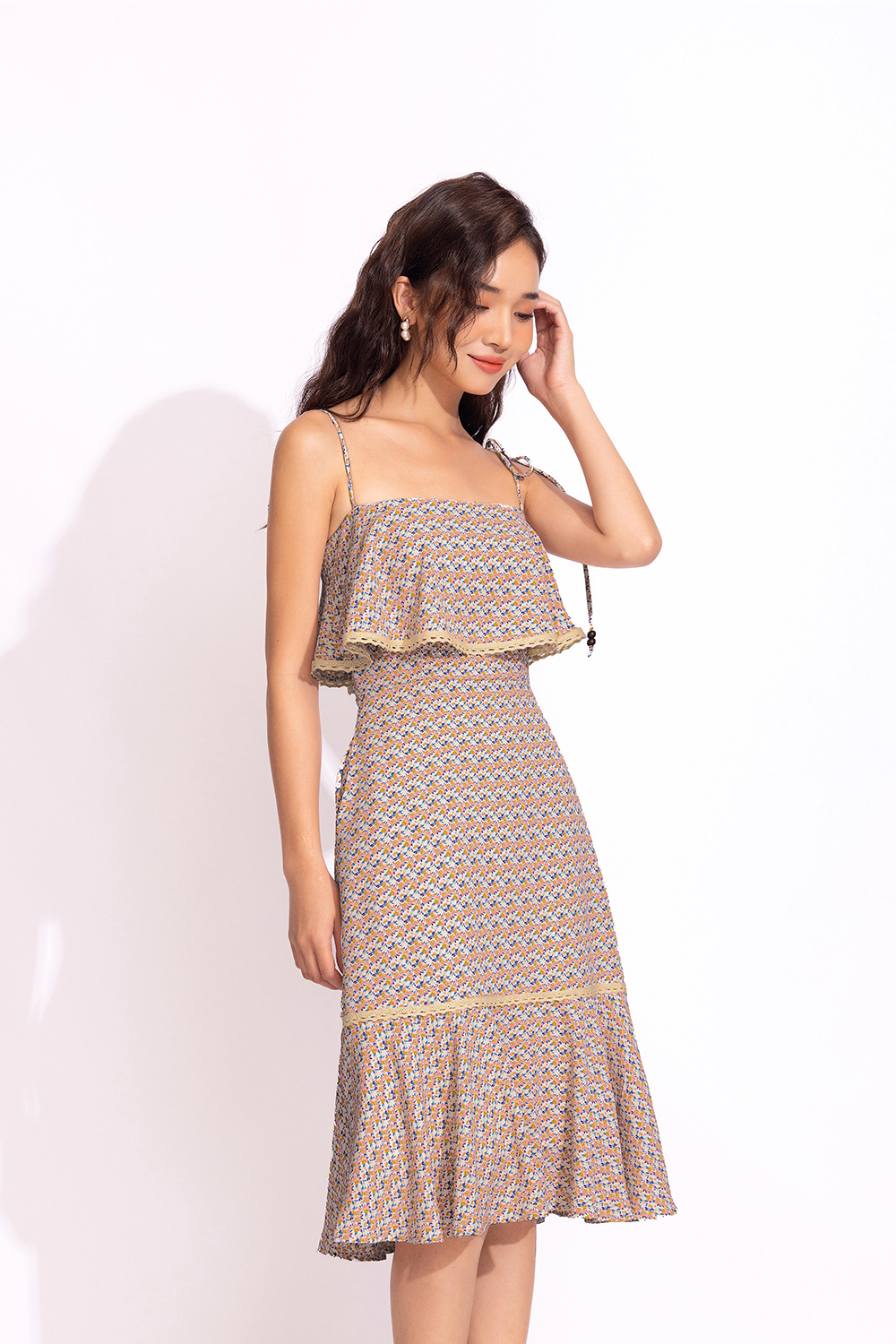 Đầm đuôi cá hai dây họa tiết