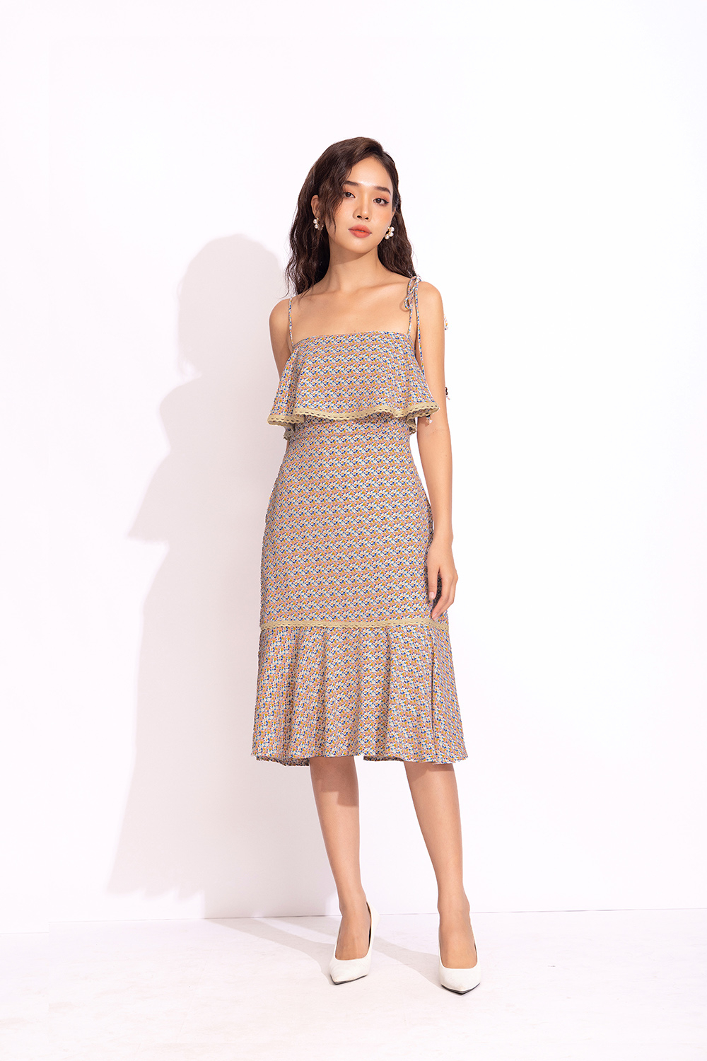 Đầm đuôi cá hai dây họa tiết