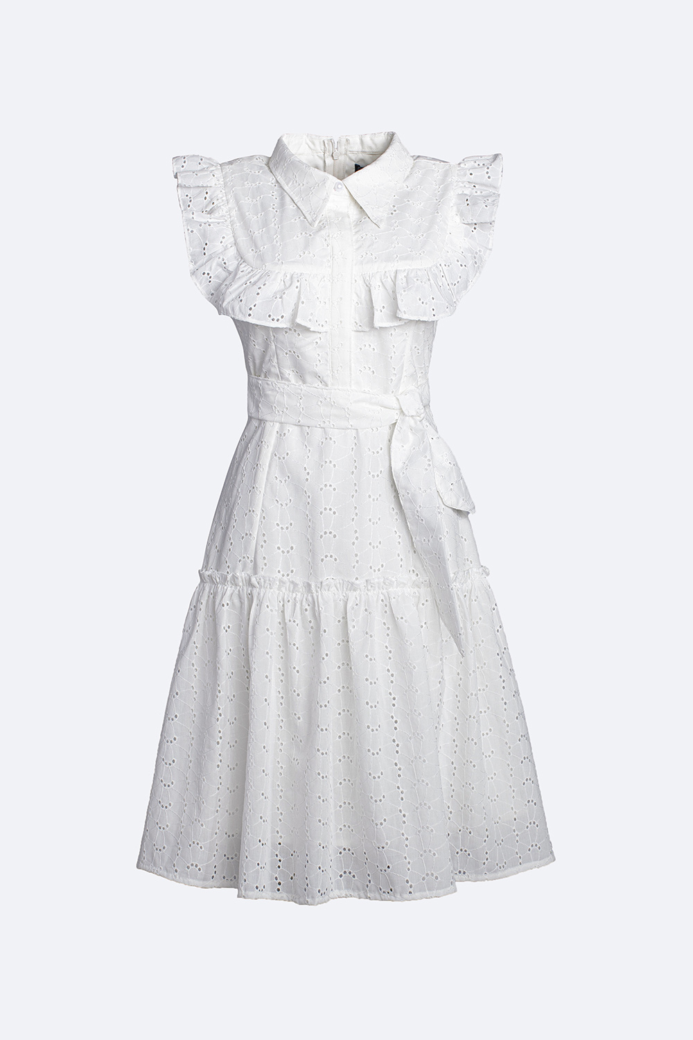 Đầm trắng xòe phối bèo cổ sơ mi