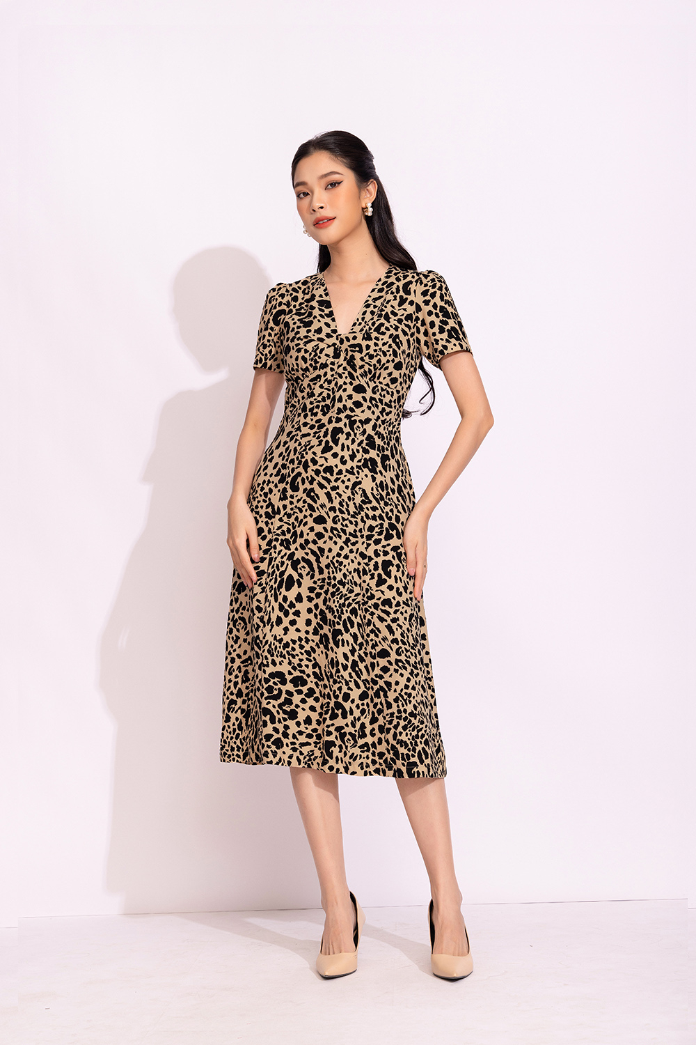 Đầm công sở dáng chữ A họa tiết beo