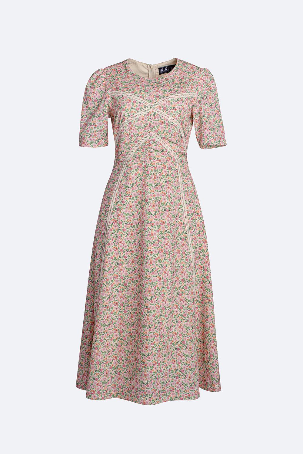 Đầm xòe hoa nhí công sở phối đăng ten