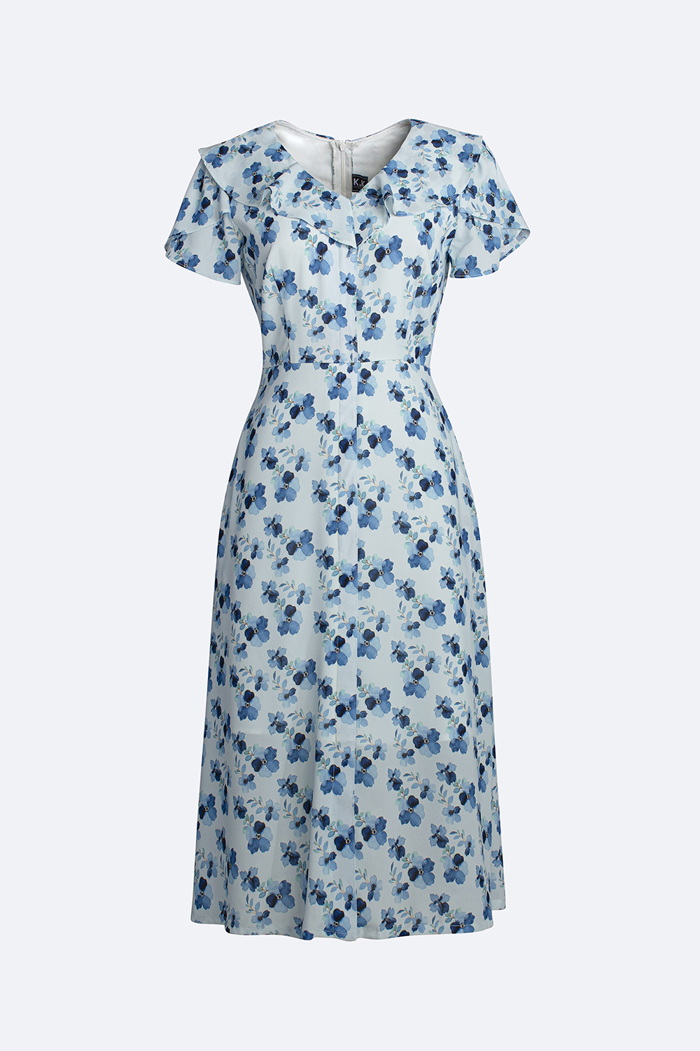 Đầm hoa dáng chữ A cổ V viền bèo