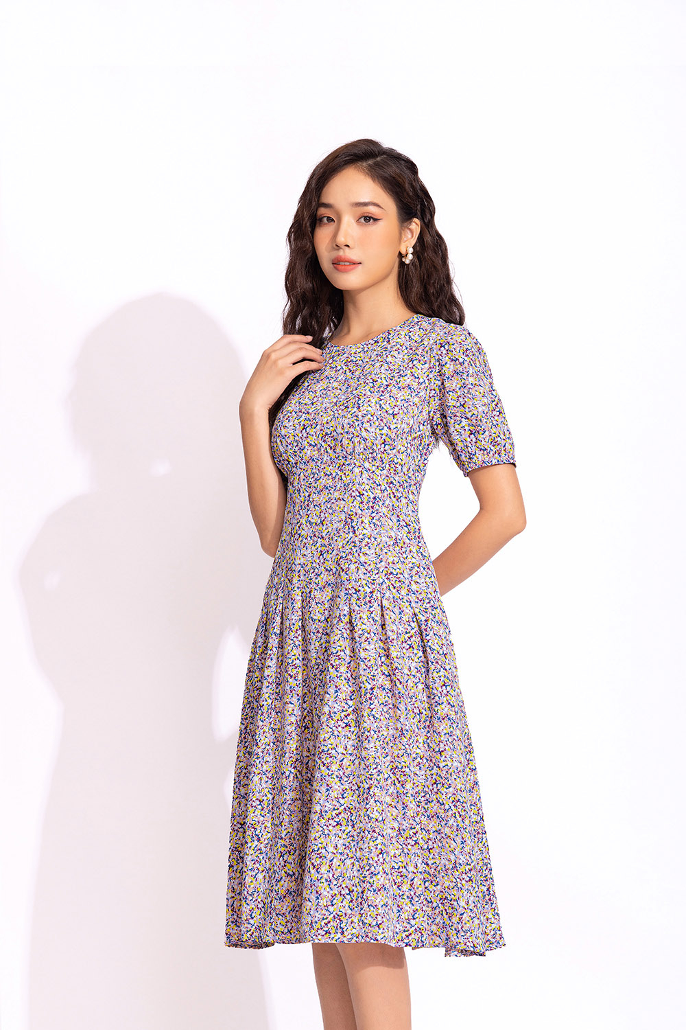 Đầm xòe chữ A họa tiết hoa nhí