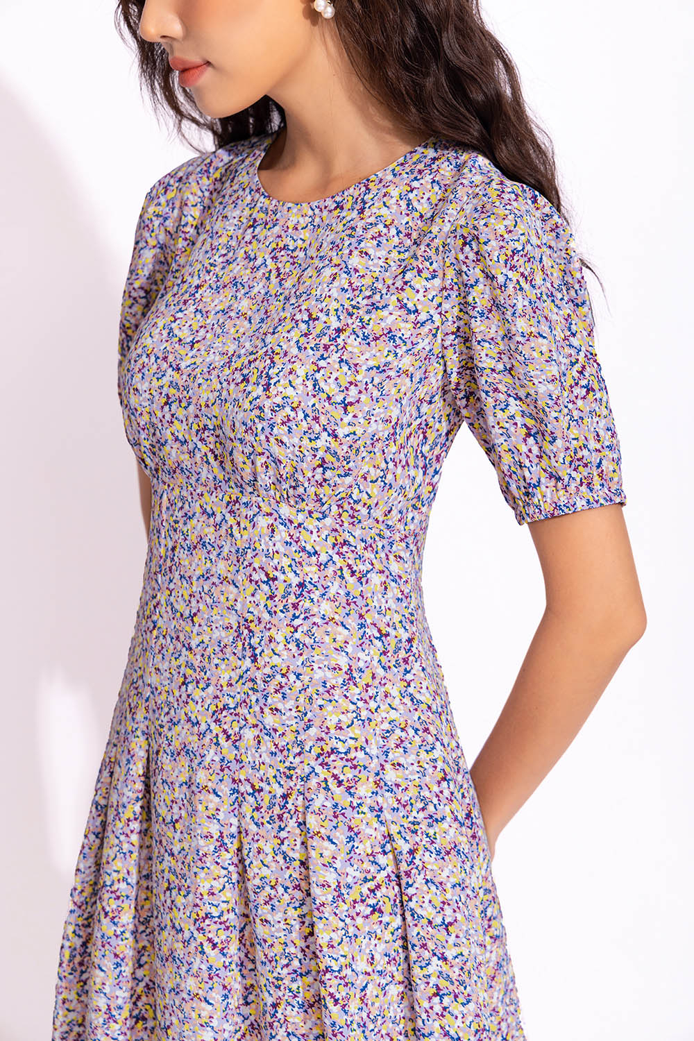 Đầm xòe chữ A họa tiết hoa nhí