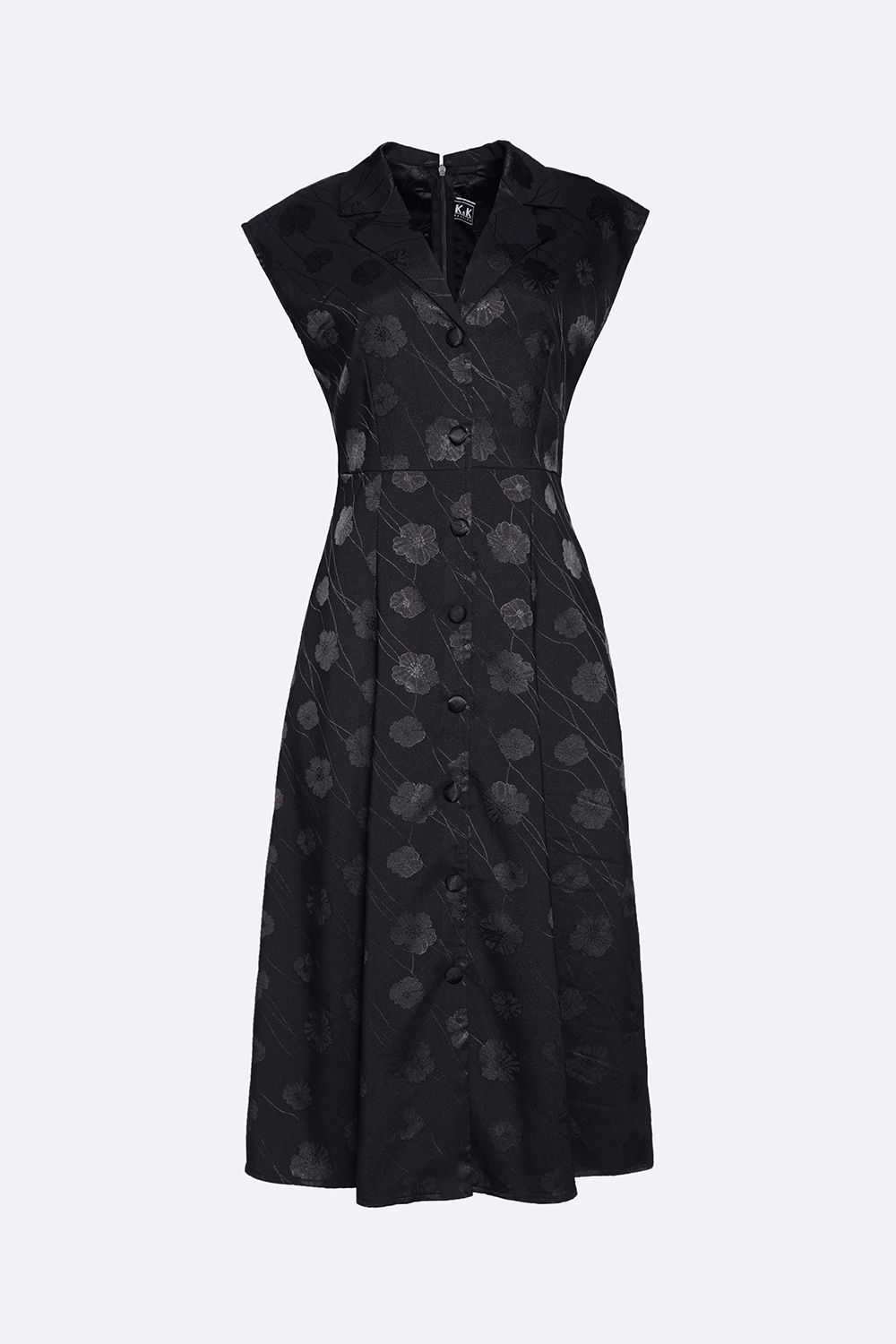 Đầm đen sơ mi dáng xòe tay hến