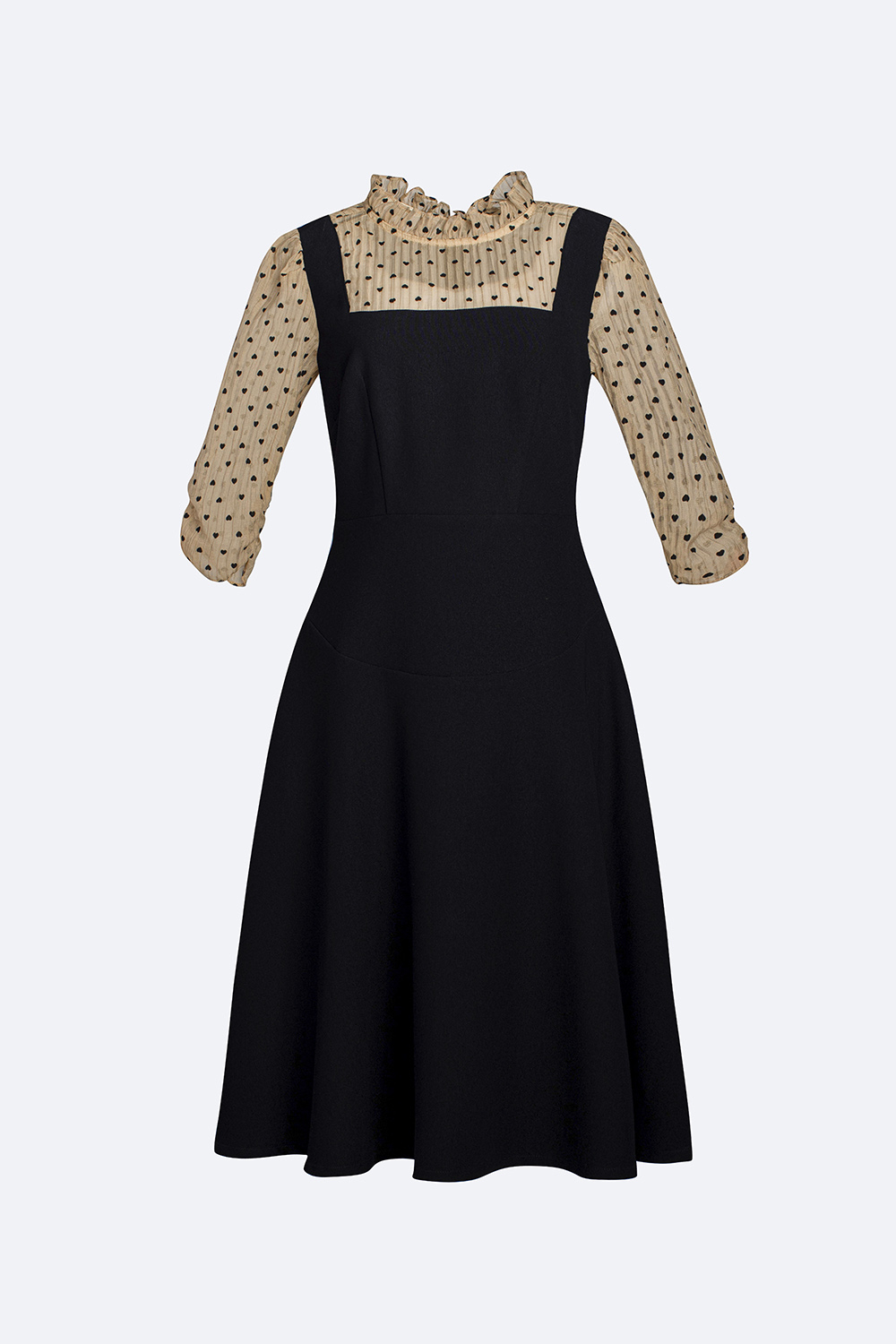 Đầm xòe đen công sở phối chấm bi