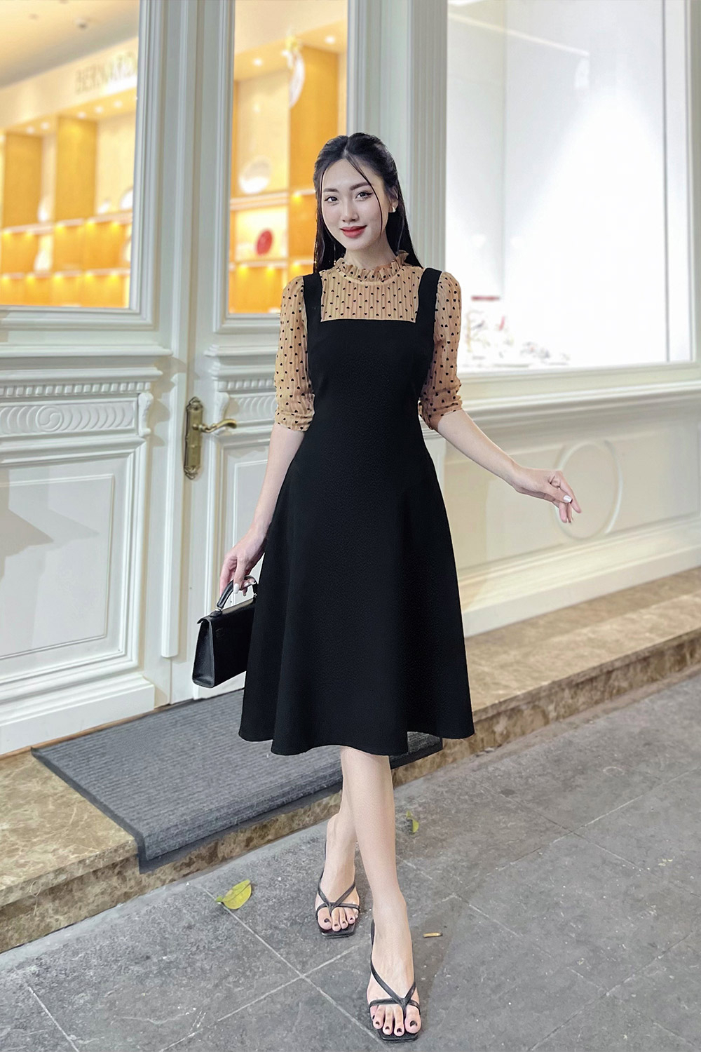 Đầm xòe đen công sở phối chấm bi KK150-09 | Thời trang công sở K&K ...