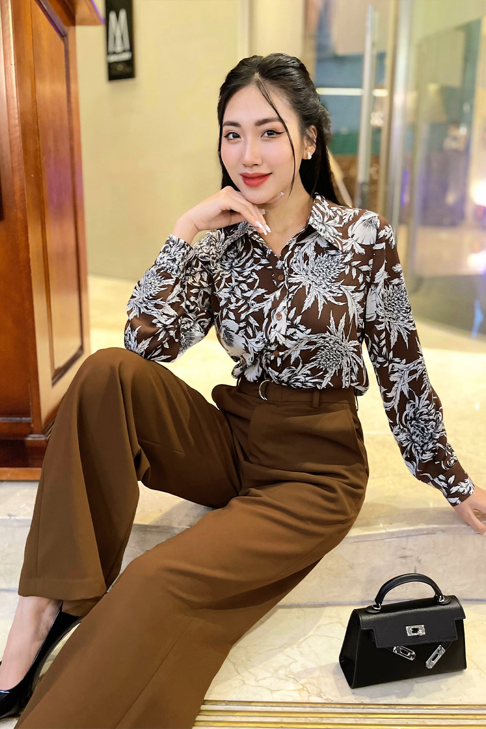 Quần ống suông công sở nữ màu nâu