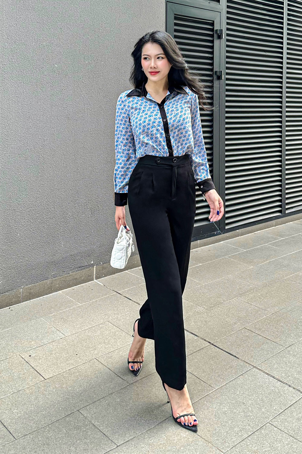 Quần đen công sở dáng suông lưng cao